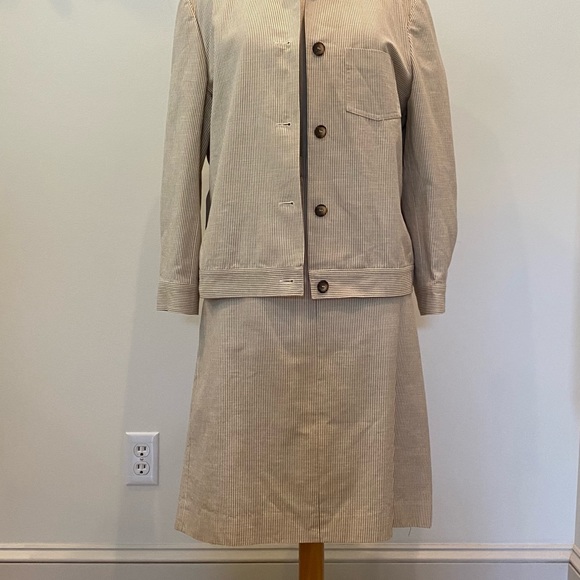 Brooks Brothers 2 PC Womens Tan w Brown Pinstripes Jacket & Skirt Set / Size 16 - Picture 5 of 16